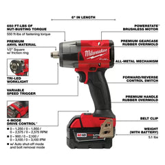 Milwaukee Pre-Sale 2962-22R M18 FUEL 18V 1/2" Mid-Torque Impact Wrench w/ Ring Kit