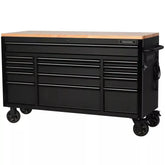 61-Inch W x 23-Inch D 15-Drawer Mobile Workbench with Solid Wood Top