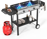 2-Burner Outdoor Propane Gas Stove with Griddle, Auto-Ignition, Regulator and Side Shelves, 150,000 BTU