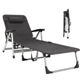 Folding Outdoor Chaise Lounge Chair with Cup Holder and Detachable Headrest