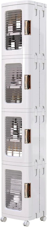 4-Tier Tall Narrow Plastic Storage Cabinet, Slim Vertical Organizer for Bathroom, Bedroom and Home Storage