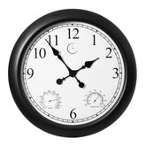 Large Outdoor Wall Clock with Thermometer, Waterproof Silent Garden Weather Station, Black