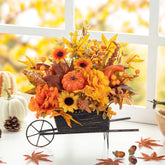 Multi-Colored Sorghum Floral Cart 14" Centerpiece, Rustic Fall Thanksgiving Table Decor