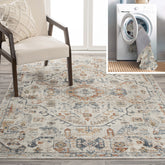 Bohemian Medallion Low-Pile Machine-Washable Area Rug, Cream and Terra