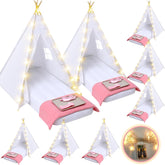 8-Pack Kids Teepee Tent Set for Sleepover Parties, White