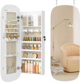 LED Jewelry Organizer Cabinet, Wall or Door Mounted Jewelry Storage Mirror with LED Lights