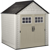 7 x 7-Ft. Resin Outdoor Garden Storage Shed with Windows and Utility Hooks, Sand