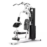 150-Lb. Weight Stack Home Gym with Dual-Function Arm Press and Leg Developer, Black/White