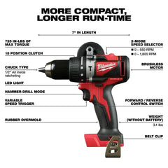 Milwaukee Pre-Sale 2902-20 M18 18V 1/2-Inch Brushless Hammer Drill - Bare Tool