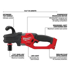 Milwaukee Pre-Sale 2808-20 M18 FUEL HOLE HAWG Right Angle Drill w/ QUIK-LOK - Bare Tool