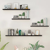 4-Piece Wood Floating Wall Shelves, White and Black Storage Shelf Set for Home Decor