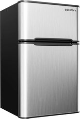 3.2 Cu. Ft. 2-Door Mini Fridge with Freezer, Compact Refrigerator, Silver