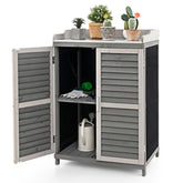 Outdoor Potting Workbench with Metal Tabletop, Garden Storage Cabinet for Patio
