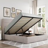 Queen Size Lift Up Storage Bed with Wingback Headboard, Upholstered Platform Bed Frame with Hidden Storage
