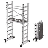 Foldable Multipurpose Scaffolding Ladder and Rolling Work Platform, Adjustable, 330-Lb. Capacity