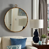Antique Brass Finish Round Wall Mirror, Decorative Accent Mirror for Living Room, Bedroom and Entryway