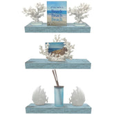 3-Pack Rustic Wood Floating Wall Shelves, Beach Style Hanging Display and Storage Shelves
