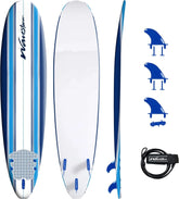 8ft Soft Top Foam Surfboard – EPS Core with 3 Stringers, Wax-Free Longboard, 200lb Capacity