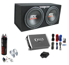 MTX Terminator Dual 12-Inch Loaded Subwoofer Enclosure with 1500W Monoblock Amplifier & 2-Farad Capacitor Kit