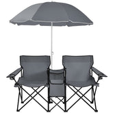 Double Folding Picnic Chairs with Umbrella – Mini Table & Beverage Holder Included
