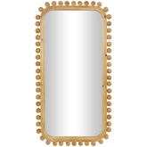 Brown Wood Wall Mirror with Beaded Frame, Rustic Decorative Mirror for Home