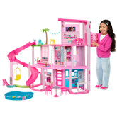 Dollhouse Pool Party Playset with 3-Story Slide, 75+ Pieces, and Pet-Friendly Features