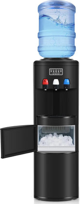 3-in-1 Hot & Cold Water Cooler with Built-in Ice Maker – Top Loading for 3-5 Gallon Bottles, Child Safety Lock, Black