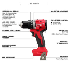 Milwaukee Pre-Sale 3602-20 M18 18V 1/2" Compact Brushless Hammer Drill - Bare Tool