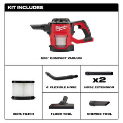 Milwaukee 0882-20 M18 18V Lithium-ion Cordless Compact Vacuum - Bare Tool