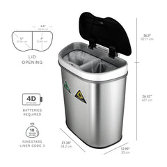 18 Gallon Dual Compartment Motion Sensor Trash Can, Automatic Hands-Free Kitchen Garbage Bin