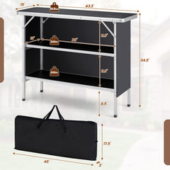 Folding Camping Table, Aluminum Portable Pop-Up Bar Table with 2-Tier Storage Shelves