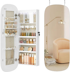 LED Jewelry Organizer Cabinet, Wall or Door Mounted Jewelry Storage Mirror with LED Lights