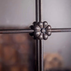 Rustic Brown Windowpane Wall Mirror with Metal Frame, 37.75" H x 23.8" W