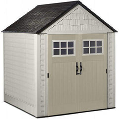 7 x 7-Ft. Resin Outdoor Garden Storage Shed with Windows and Utility Hooks, Sand