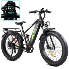 Electric Bike for Adults 1000W, 48V 17.5AH Battery Adult Electric Bicycles, 26 Fat Tire Full Suspension Ebike, 28MPH Mountain Beach E Bike, 7 Speed, 60Miles Range, UL Certified