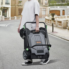 Walk-Behind Hand Push Floor Sweeper, 5-Gallon Waste Container, Manual Outdoor Sweeping Machine