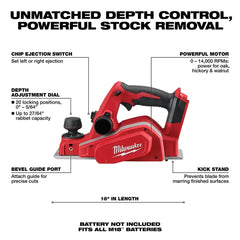 Milwaukee Pre-Sale 2623-20 M18 18V 3-1/4-Inch Planer w/ Bevel/Edge Guide - Bare Tool
