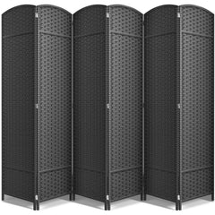 6 Panel Room Divider, 6ft Tall Extra Wide Folding Privacy Screen with Hand-Woven Mesh Panels