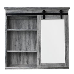 Wood Medicine Cabinet with Mirror - Gray Wall Mounted Bathroom Cabinet with Sliding Barn Door