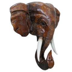 Wooden Elephant Head Wall Decor, Decorative Animal Sculpture Wall Art for Living Room, Bedroom and Home Decoration
