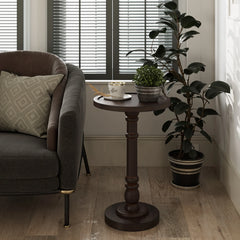 Small Pedestal End Table with Tray Top, Farmhouse Distressed Finish Accent Table