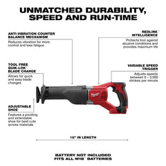 Milwaukee 2621-20 M18 18V 18-Inch SAWZALL Reciprocating Saw - Bare Tool