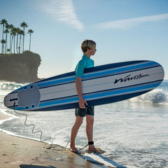 8ft Soft Top Foam Surfboard – EPS Core with 3 Stringers, Wax-Free Longboard, 200lb Capacity