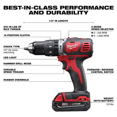 Milwaukee Pre-Sale Pre-Sale 2607-22 M18 18V 1/2" Compact Hammer Drill/Driver w/ Batteries