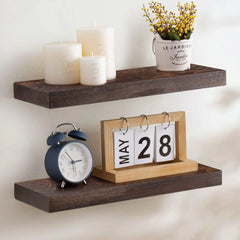Set of 2 Handcrafted European Pine Floating Wall Shelves, Natural Rustic Wood