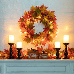 Thanksgiving LED Lighted Fall Maple Leaf Wreath and Garland - Autumn Home Decor