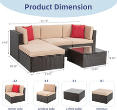 5-Piece All-Weather Patio Furniture Set with Ottoman, Outdoor Wicker Conversation Sofa Set with Cushions for Garden, Deck & Backyard