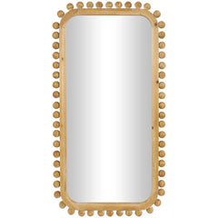 Brown Wood Wall Mirror with Beaded Frame, Rustic Decorative Mirror for Home